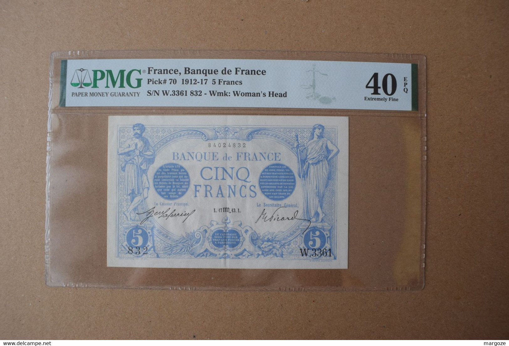 France 5 Francs Bleu 1913 PMG 40EPQ P70 P.70 - 5 F 1912-1917 ''Bleu''