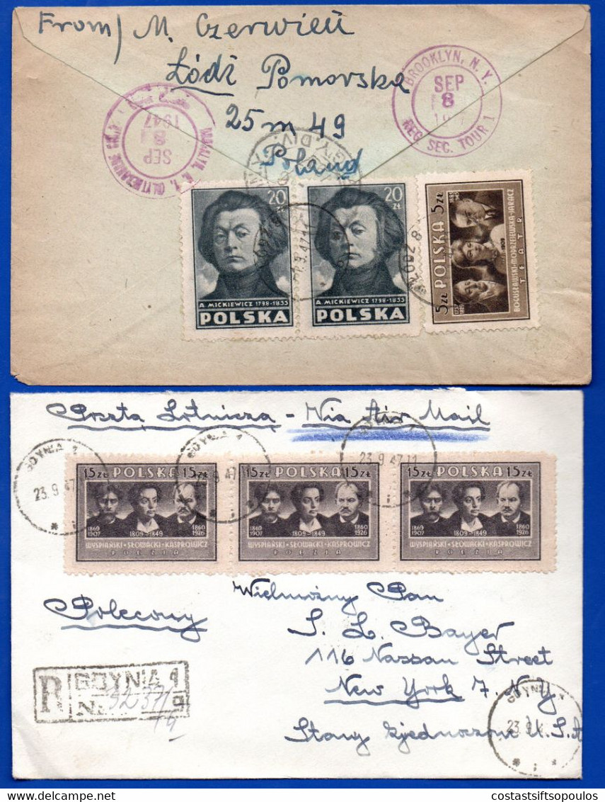 1304. POLAND 1946-1947 4 INTERESTING COVERS TO U.S.A. LOT,4 SCANS - Covers & Documents