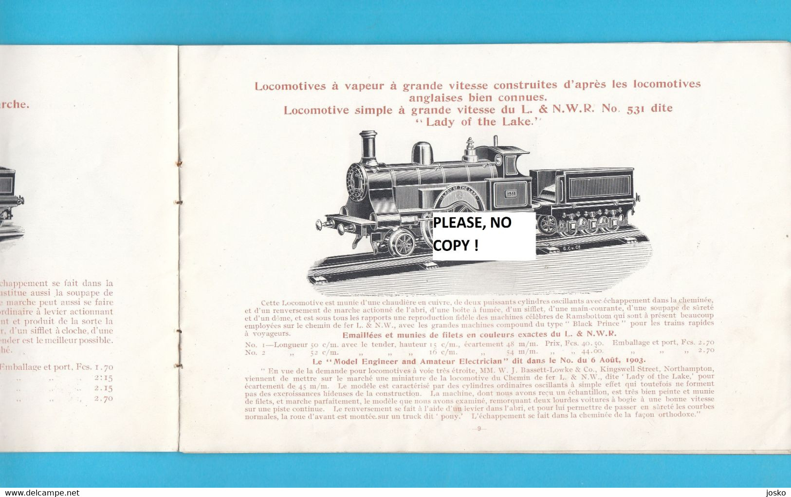 W. J. BASSETT-LOWKE & Co. (Northampton England) - MODELES DE LOCOMOTIVES, WAGONS, RAILS ... France Antique Catalog 1900s - 1801-1900