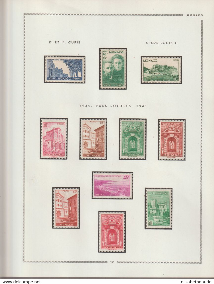 1938/1941 - MONACO - COLLECTION COMPLETE YVERT N°167/233 ! 5 FEUILLES MOC ! * MLH (2 TIMBRES OB) - COTE = 755 EUR ! - Lots & Serien