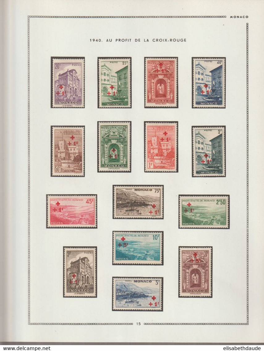 1938/1941 - MONACO - COLLECTION COMPLETE YVERT N°167/233 ! 5 FEUILLES MOC ! * MLH (2 TIMBRES OB) - COTE = 755 EUR ! - Collections, Lots & Series