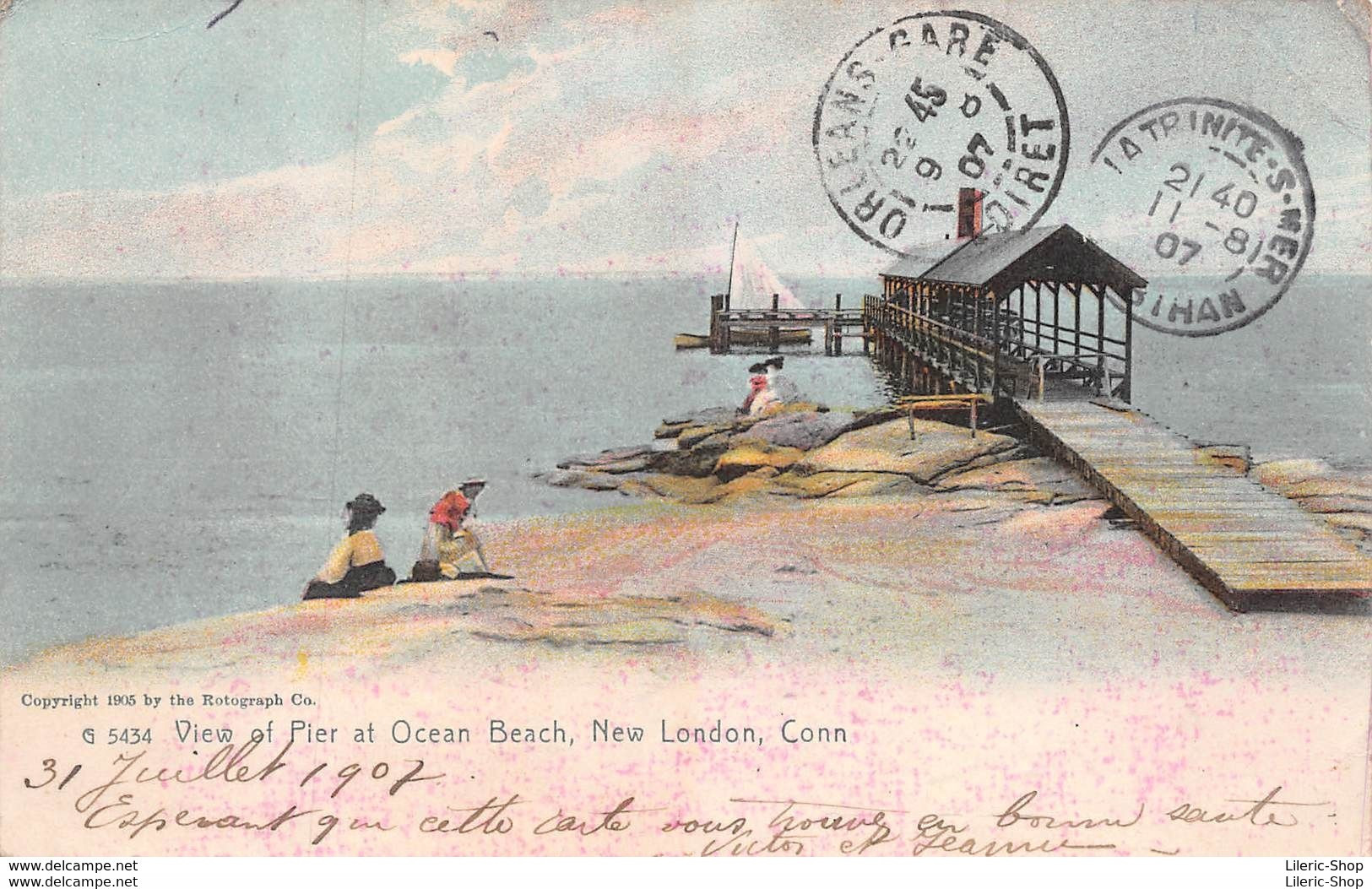 USA CT -NEW LONDON -VIEW OF PIER OCEAN BEACH -THE ROTOGRAPH CO.,N.Y.,CITY. Cpa 1907 ♣♣♣ - Autres & Non Classés