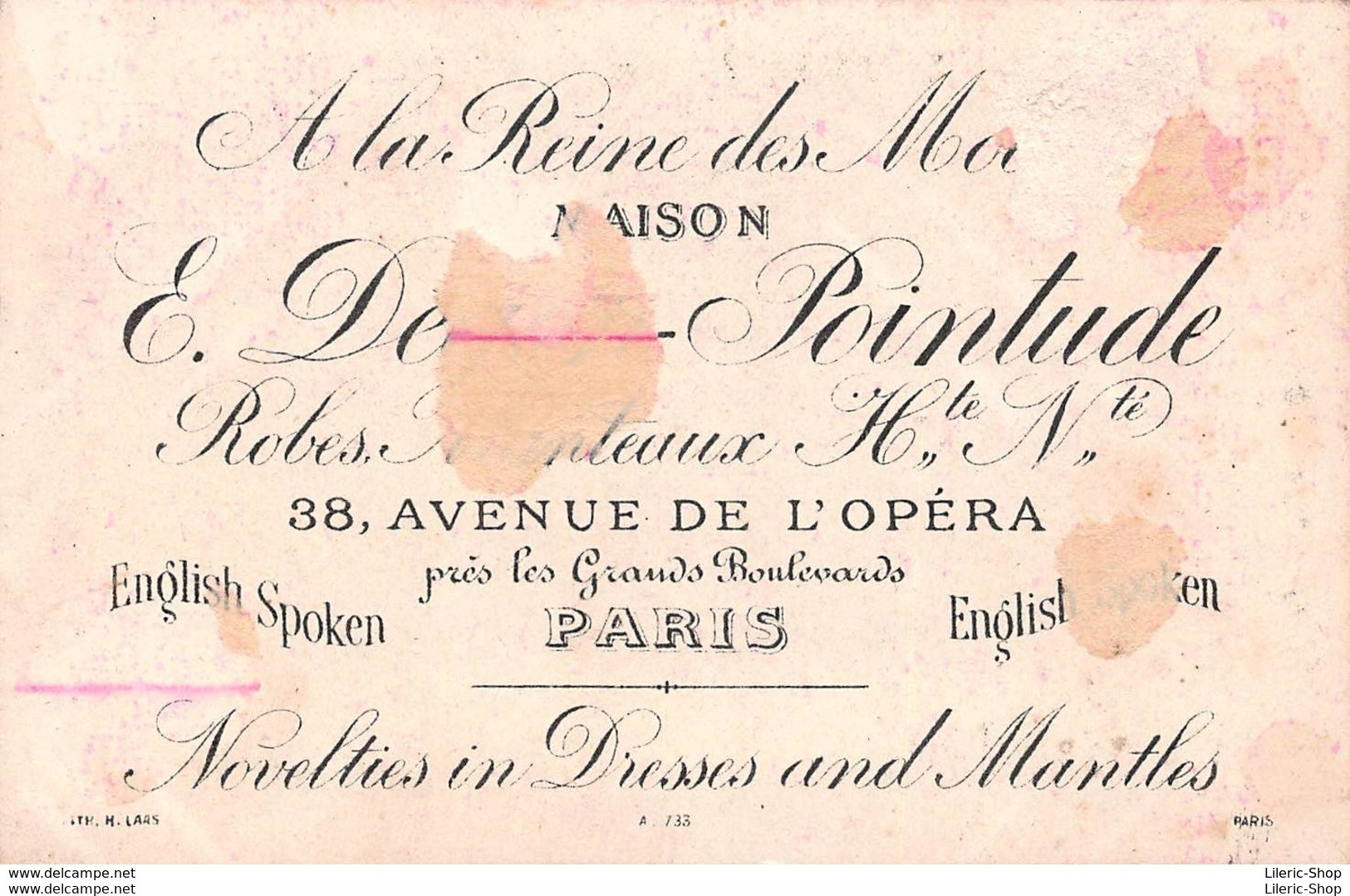 LOT DE 5 CHROMOS "À LA REINE DES MODES" MAISON E. DEGON-POINTUDE -38 AVENUE DE L'OPÉRA PARIS  ♣♣♣ - Otros & Sin Clasificación