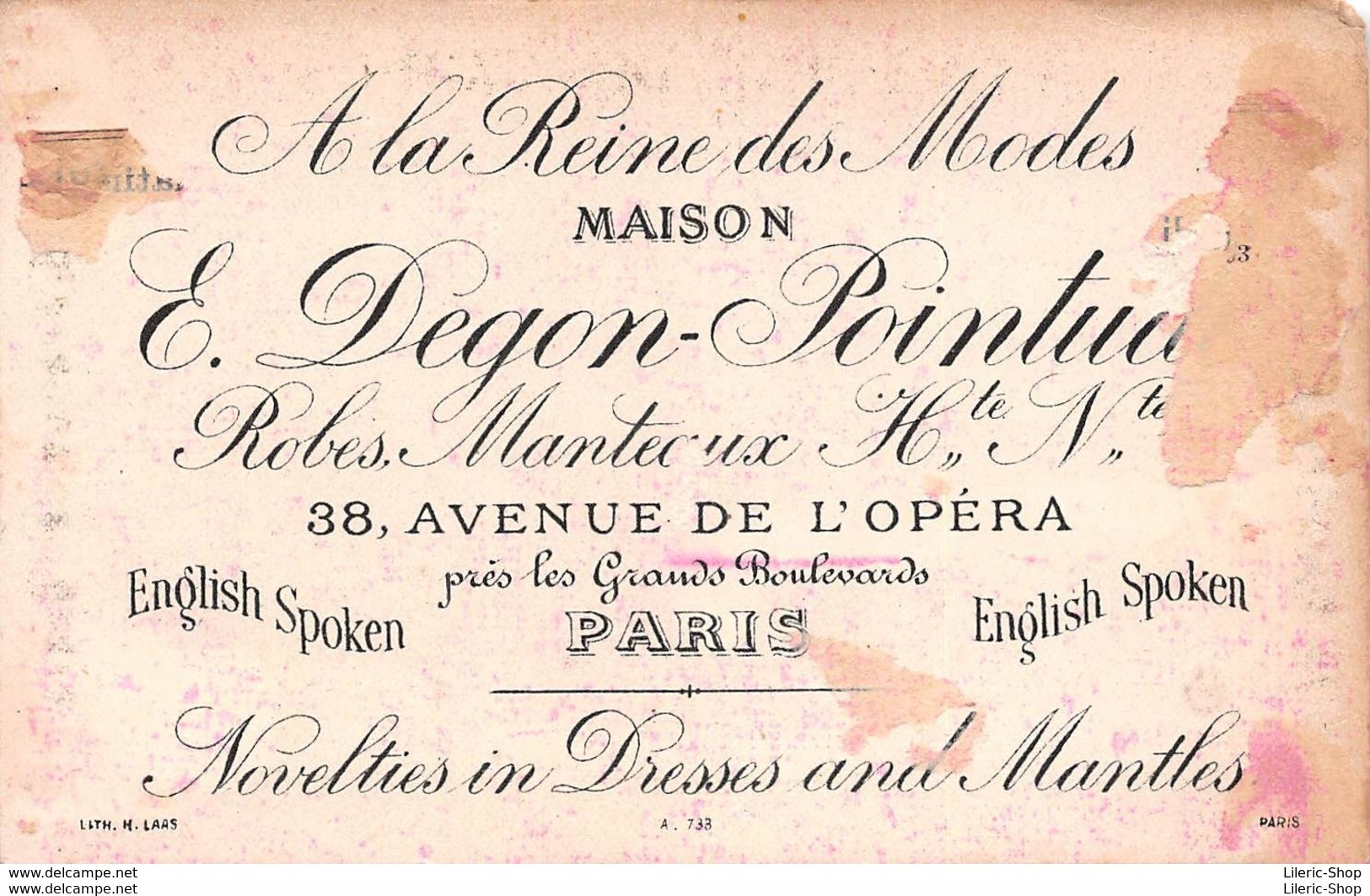 LOT DE 5 CHROMOS "À LA REINE DES MODES" MAISON E. DEGON-POINTUDE -38 AVENUE DE L'OPÉRA PARIS  ♣♣♣ - Otros & Sin Clasificación