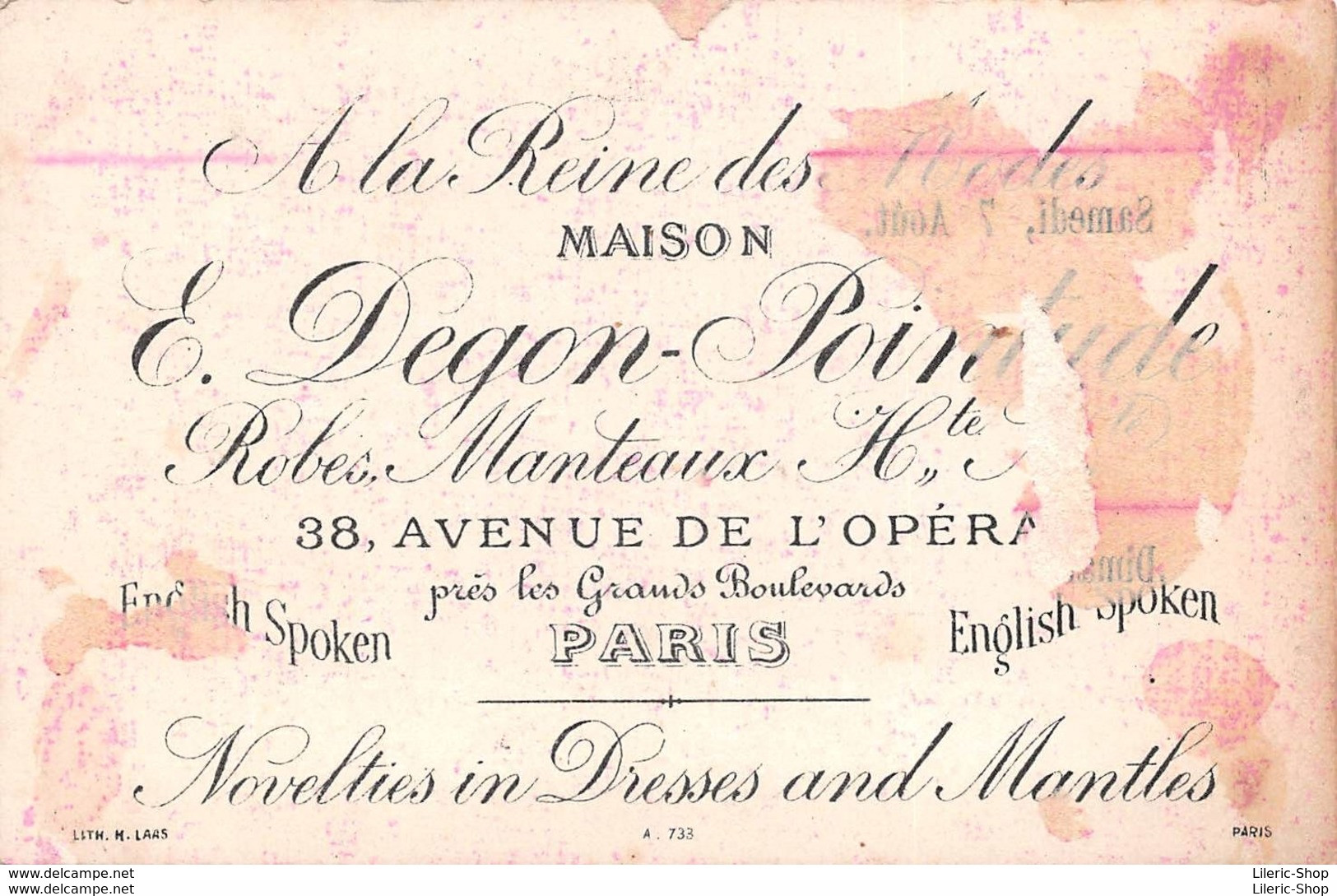 LOT DE 5 CHROMOS "À LA REINE DES MODES" MAISON E. DEGON-POINTUDE -38 AVENUE DE L'OPÉRA PARIS  ♣♣♣