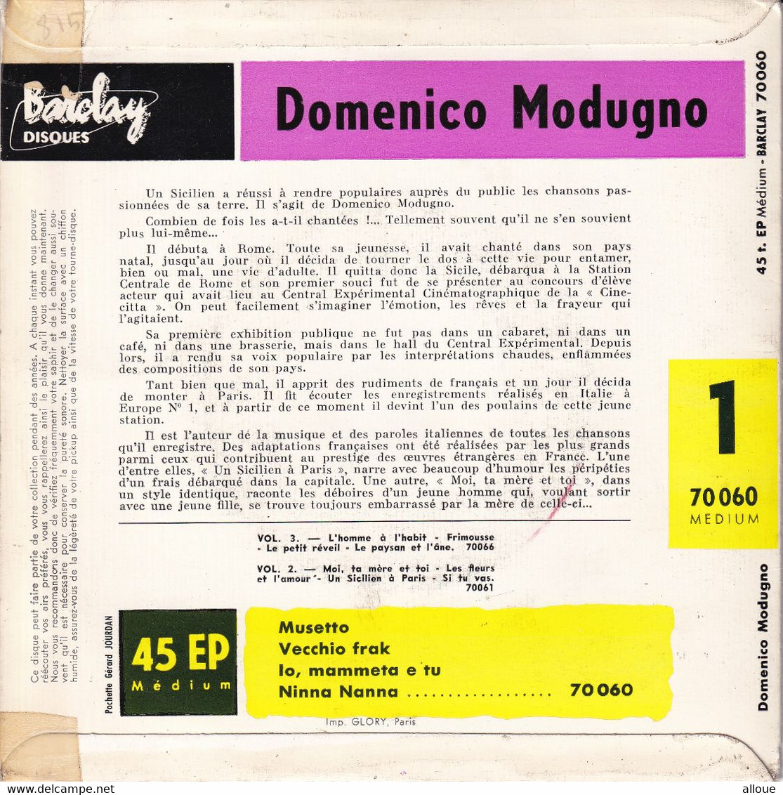DOMENICO MADUGNO (UN SICILIEN A PARIS) - FR EP - MUSETTO + 3 - Musiques Du Monde