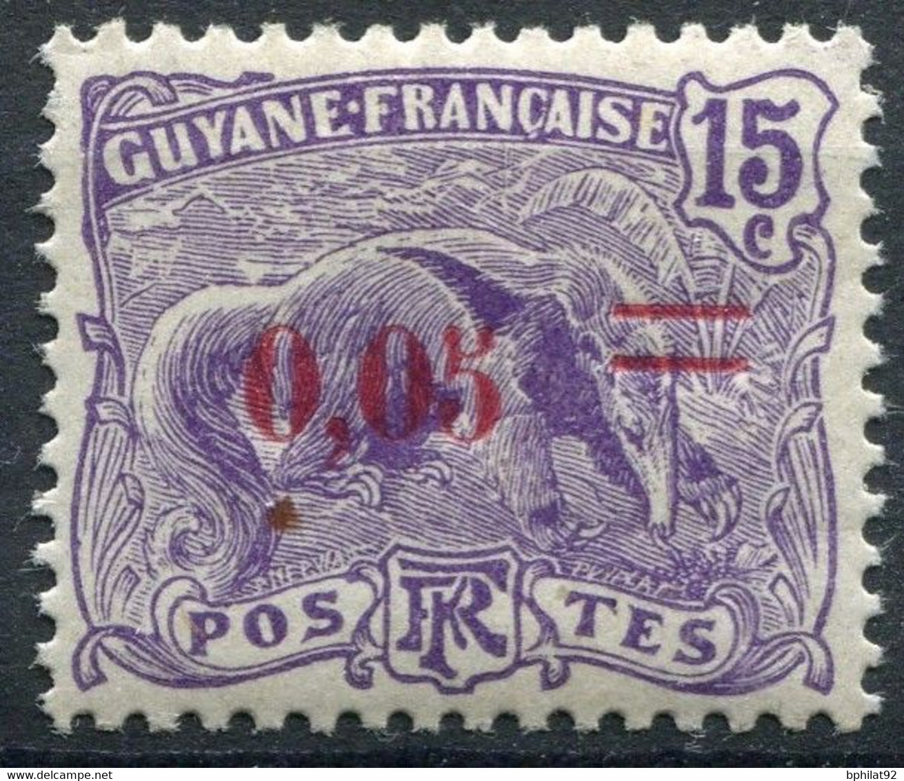 !!! GUYANE, N°94 SURCHARGE DEPLACEE ET VALEUR NON BARREE NEUF * - Unused Stamps