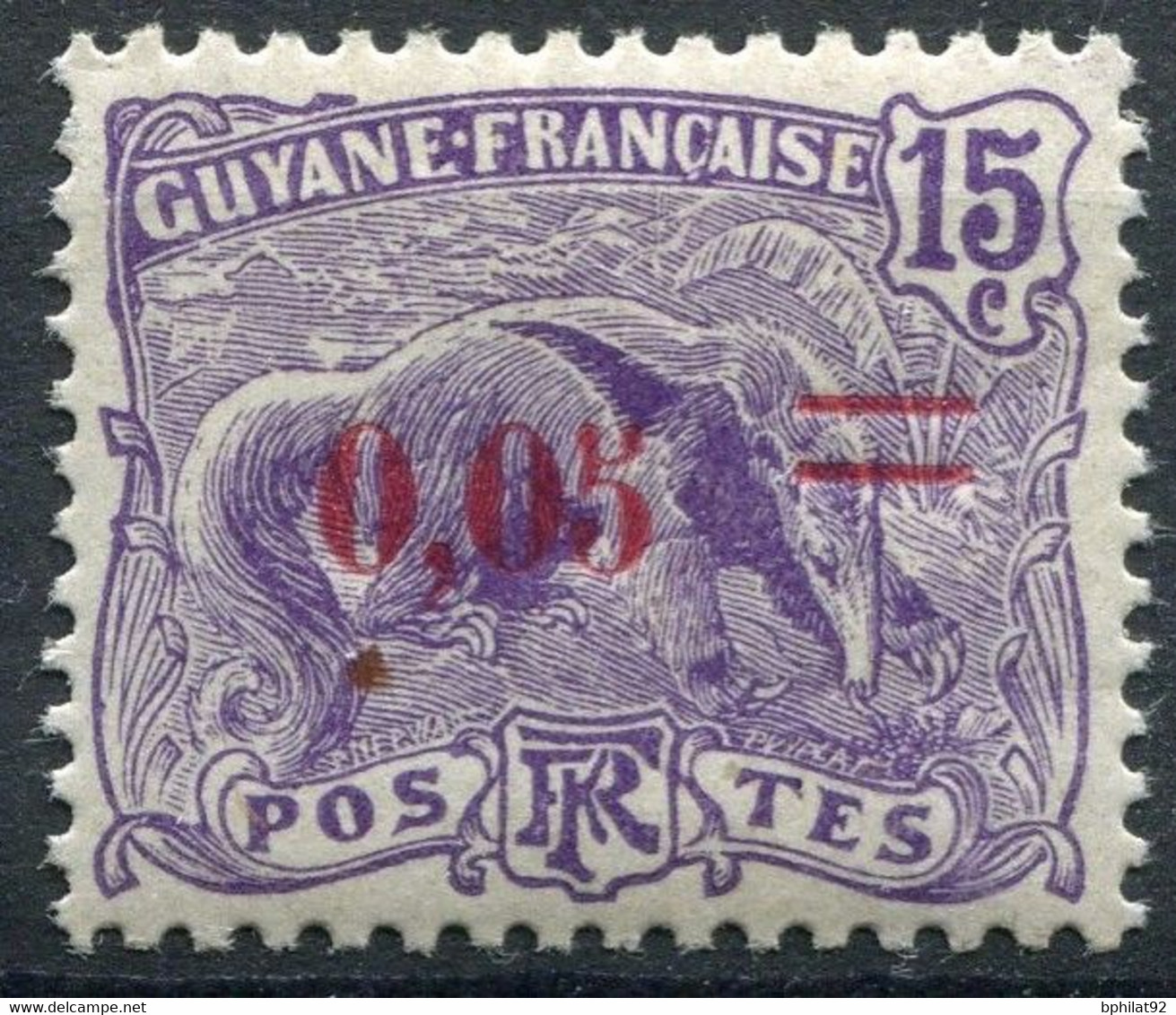 !!! GUYANE, N°94 SURCHARGE DEPLACEE ET VALEUR NON BARREE NEUF * - Nuevos