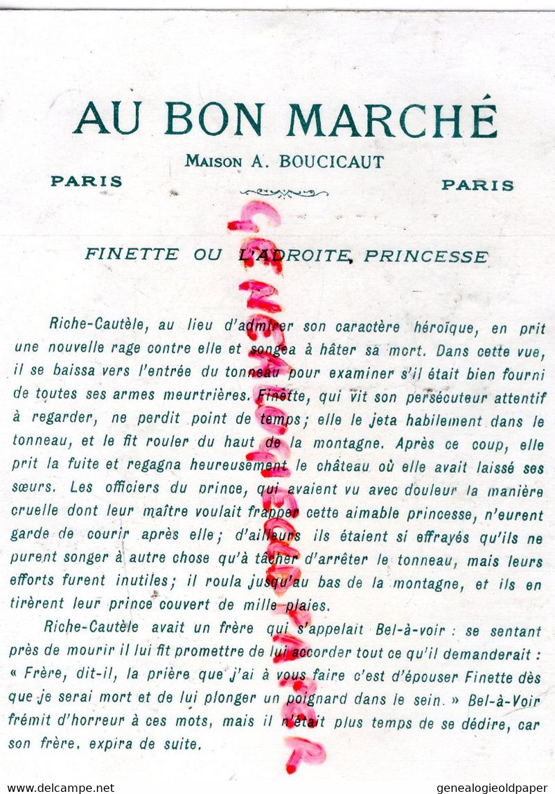 CHROMO AU BON MARCHE - FINETTE OU L' ADROITE PRINCESSE- MAISON BOUCICAUT PARIS - Au Bon Marché