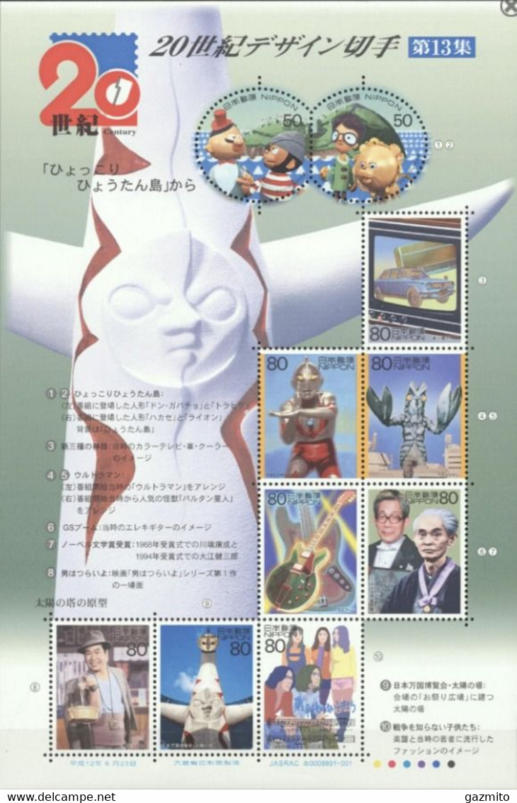 Japan 2000, Millenium13, Cartoons, Car, Cinema, Nobel For Literature, Expo Osaka70, Music, 10val In Sheetlet - 1970 – Osaka (Japan)