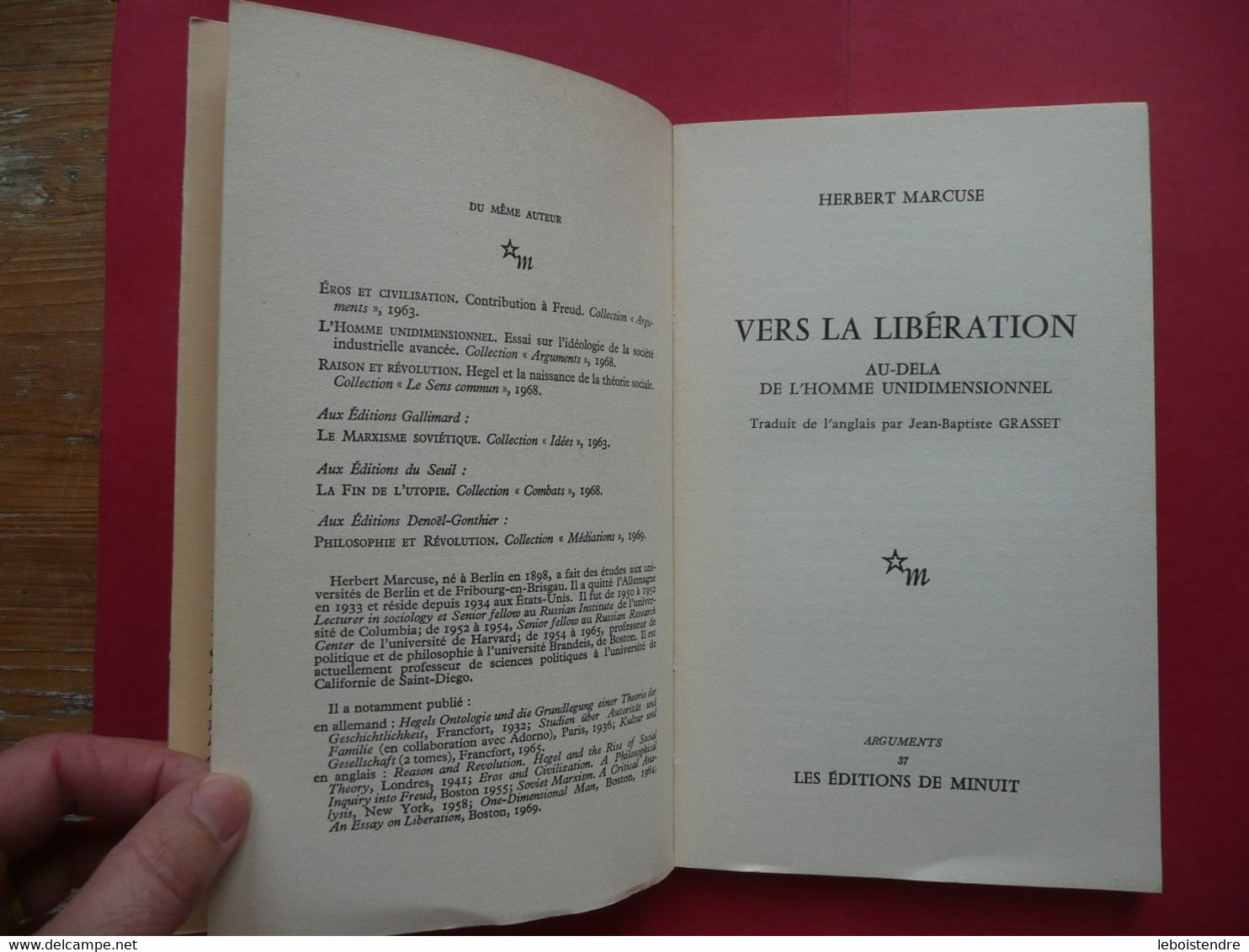 VERS LA LIBERATION HERBERT MARCUSE ARGUMENTS 37 1970 LES EDITIONS DE MINUIT - Sociologie
