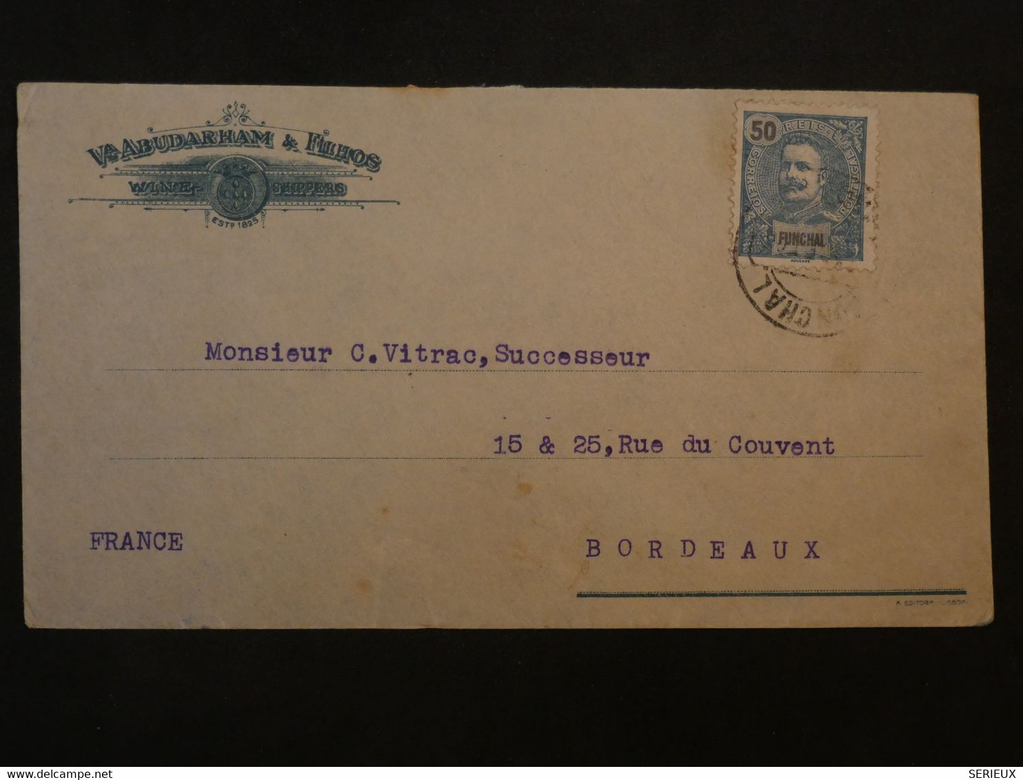 BL4 FUNCHAL   BELLE LETTRE RARE 1908   A BORDEAUX  FRANCE +SURCHARGE +AFFRANCH. INTERESSANT++ - Autres & Non Classés