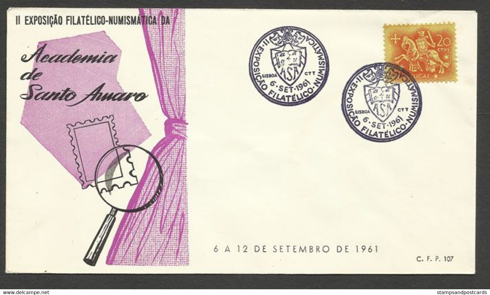 Portugal Cachet Commémoratif  Expo Philatelique Academie Santo Amaro 1961 Event Postmark Stamp Expo - Postal Logo & Postmarks