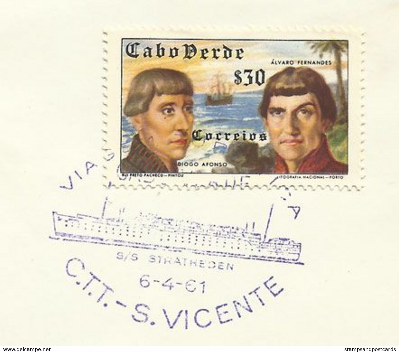 Cap Vert Cabo Verde Portugal Cachet Commémoratif Voyage Paquebot S/S Stratheden 1961 Event Postmark Cruise Liner Trip - Cap Vert