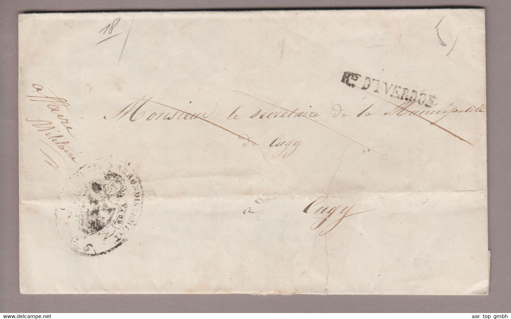 CH Heimat VD Rte D'Yverdon Essertines 1847-10-08 Langstempel Auf Amtlich-Brief Nach Cugy - 1843-1852 Federal & Cantonal Stamps