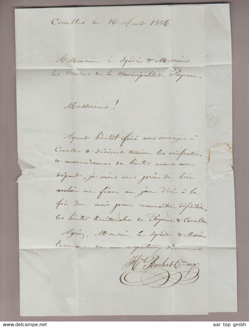 CH Heimat BE Corcelles 1856-08-16 Langstempel Auf BOM Inhalt Nach Payerne - Lettres & Documents