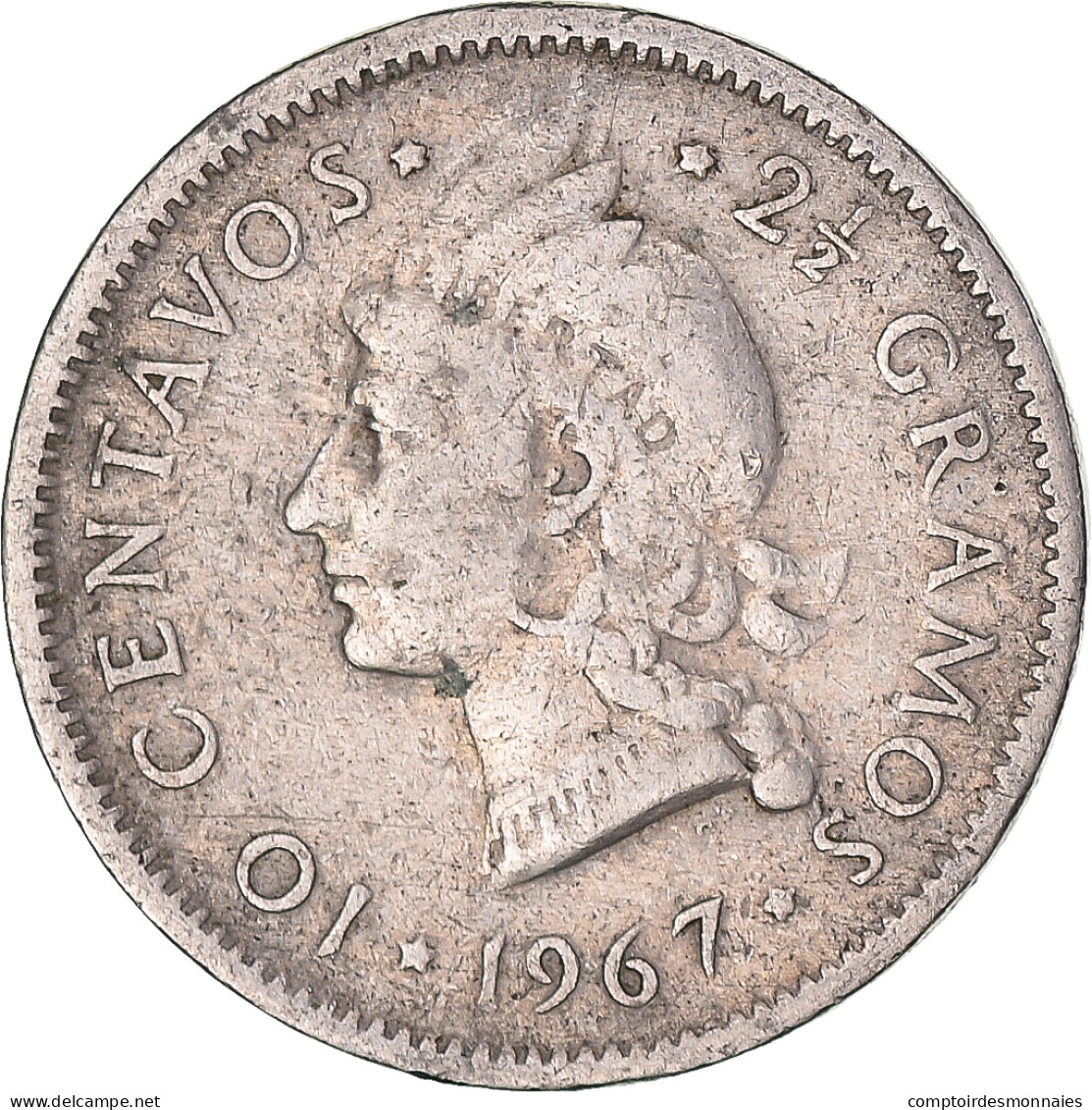 Monnaie, République Dominicaine, 10 Centavos, 1967 - Dominicaine