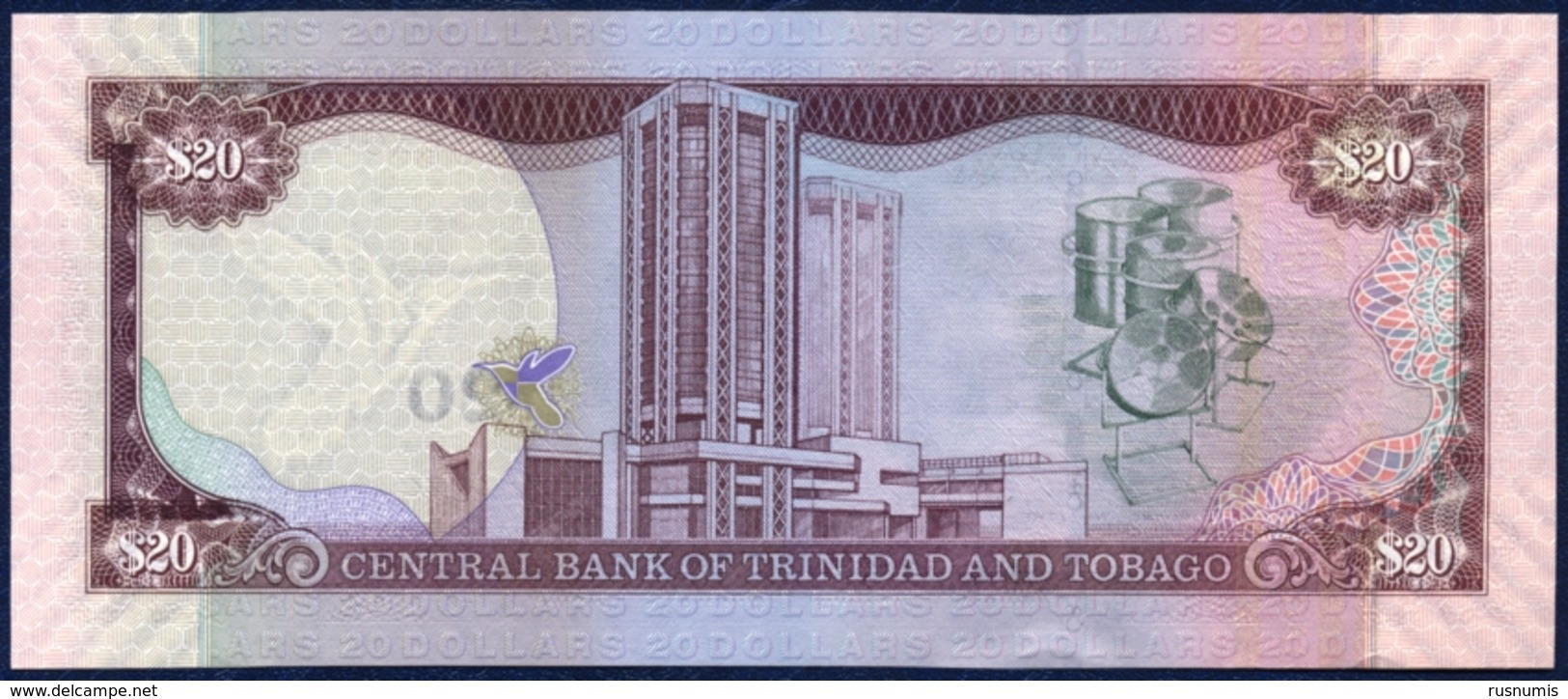 TRINIDAD AND TOBAGO 20 DOLLARS P-49a HUMMING BIRD CENTRAL BANK ERIC WILLIAMS FINANCIAL COMPLEX 2006 UNC - Trindad & Tobago