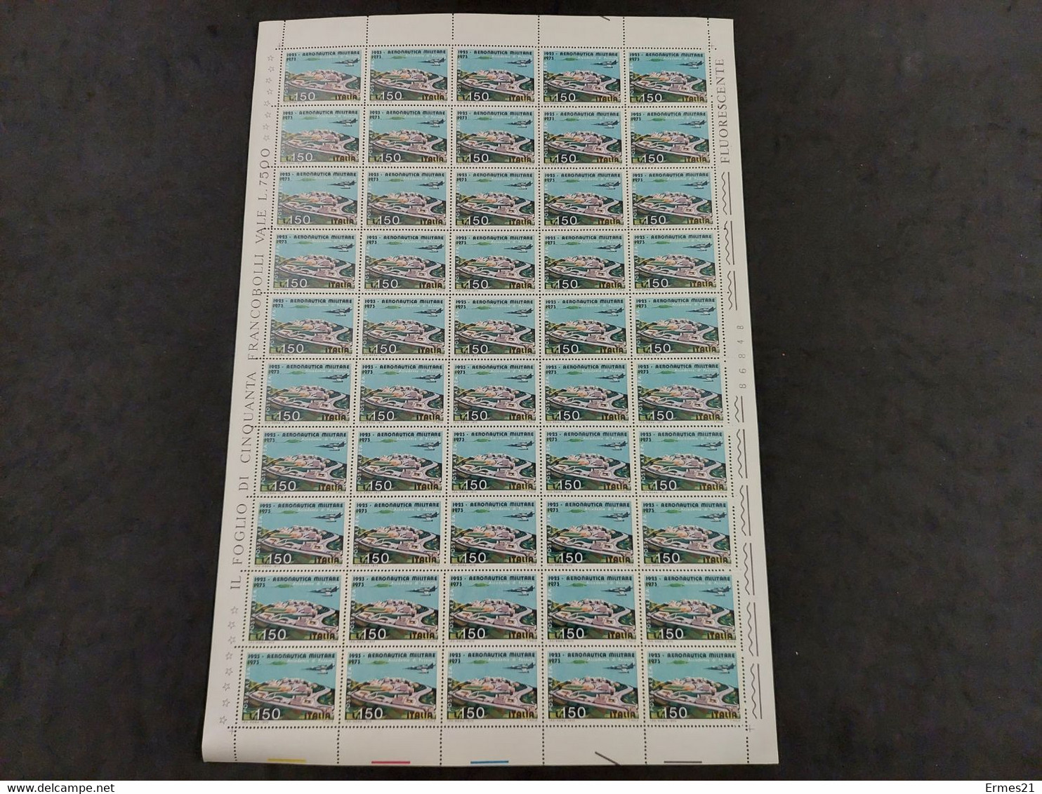 Aeronautica Militare 1923-1973. Anno  1973. Valore 150 Lire. Foglio 50pz. Fluorescente.  Condizioni Eccellenti. - Ganze Bögen