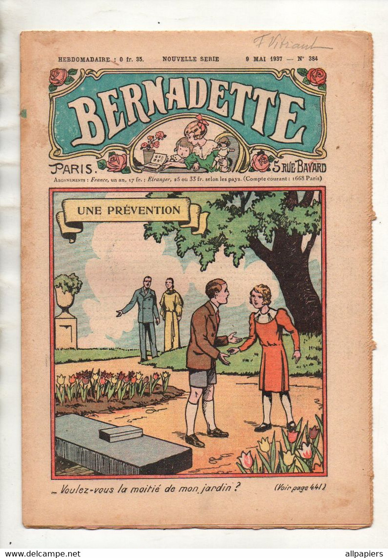 Bernadette N°384 Une Prévention - Les Moines Défricheurs - La Première Communion De Jeanne D'Arc...1937 - Bernadette