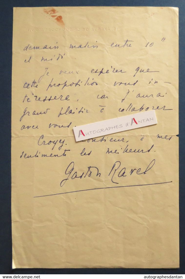 ● L.A.S 1936 Gaston RAVEL Cinéaste film Affaire Lafarge - Lachaud - Lettre 15 Avenue De La Bourdonnais - Paris / Cannes - Schauspieler Und Komiker