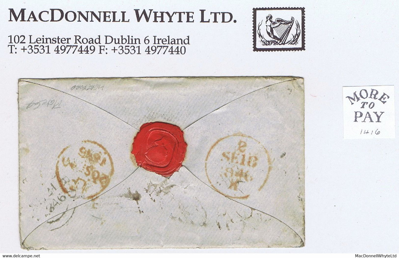 Ireland Postage Due Dublin 1846 Cover To England With 1d Red Pl64, Underpaid With MORE/TO/PAY Of Dublin - Postage Due