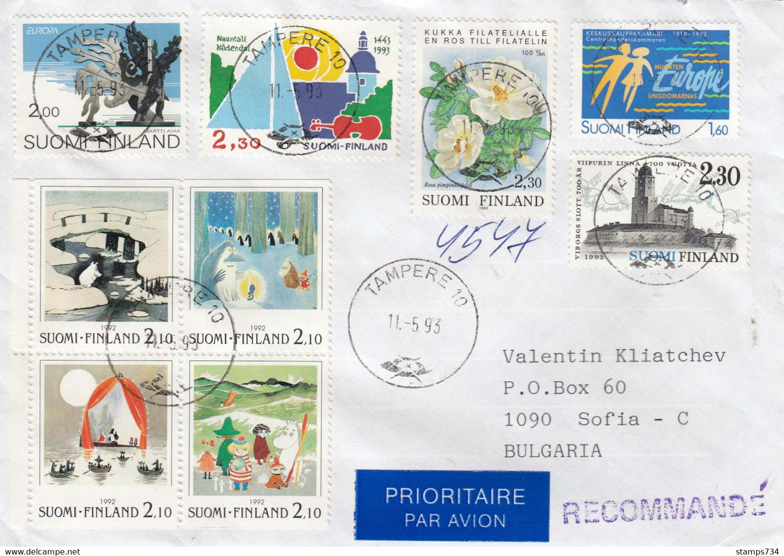 Finland 018/1993 Letter Registred+priority From Tampere To Sofia(Bulgaria) - Brieven En Documenten