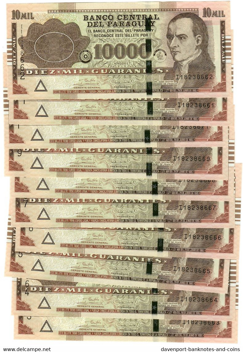 Paraguay 10x 10000 Guaranies 2017 UNC - Paraguay