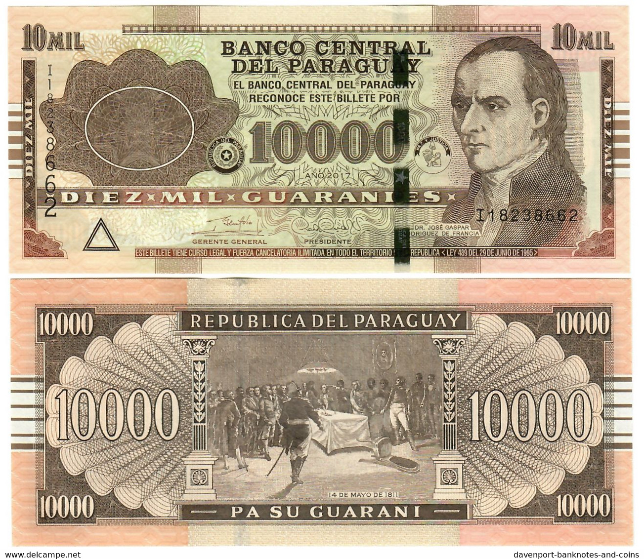 Paraguay 10x 10000 Guaranies 2017 UNC - Paraguay