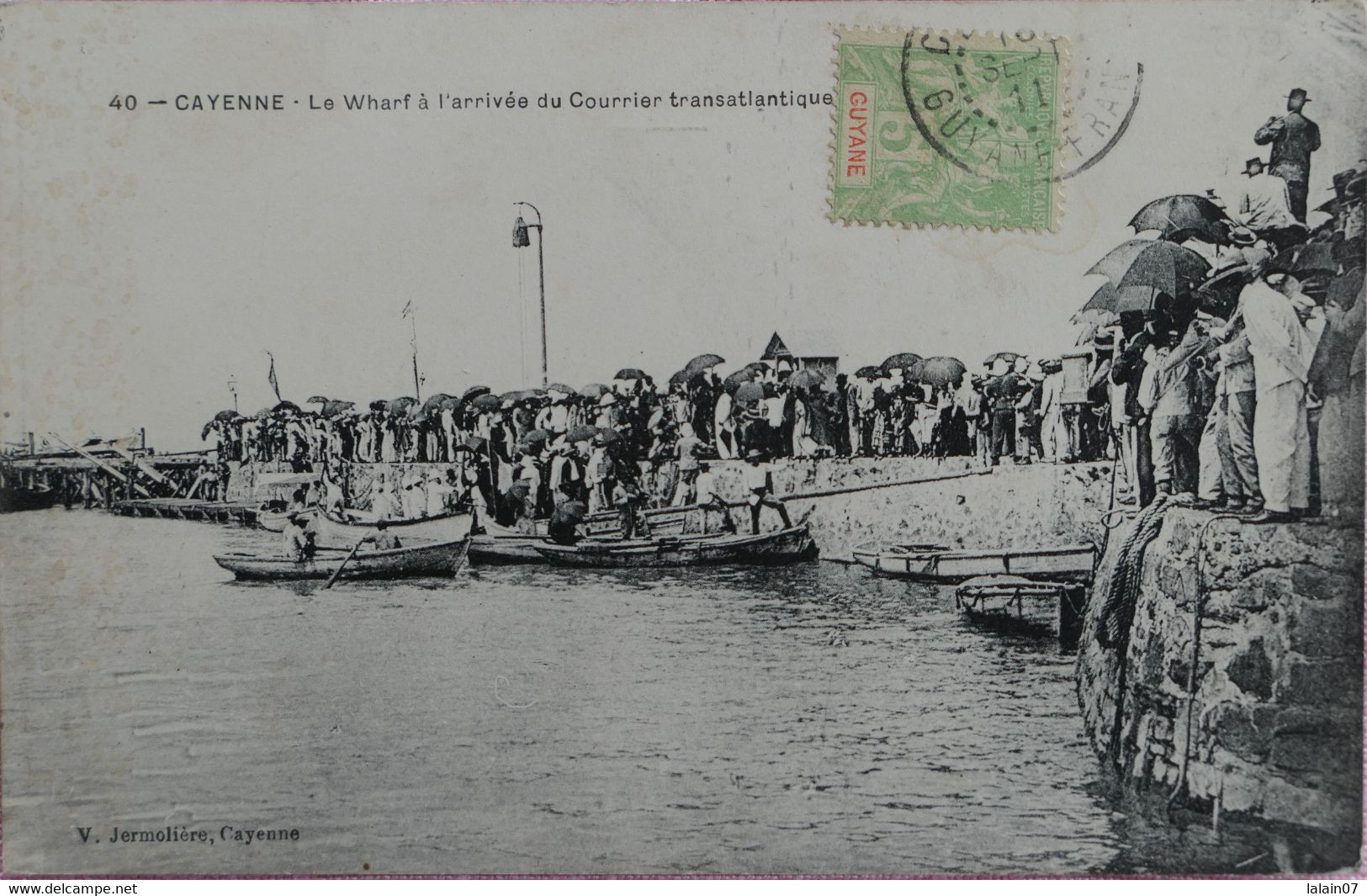 C. P. A. : GUYANE : CAYENNE : Le Wharf à L'arrivée Du Courrier Transatlantique, Animé, Timbre En 1911 - Cayenne
