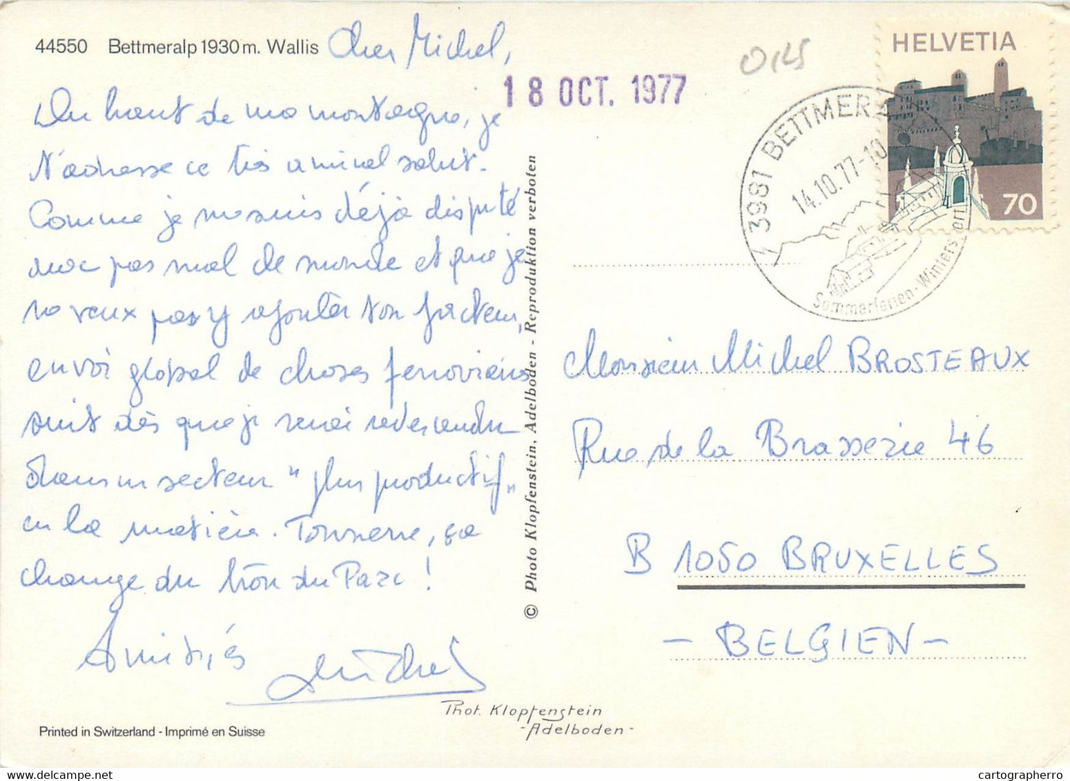 Postcard Switzerland Bettmeralp Wallis 1977 - Bettmeralp