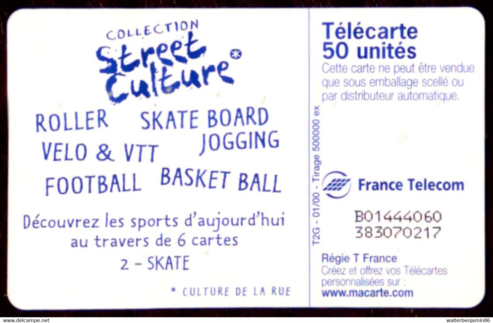 SCHEDA PHONECARD FRANCE 1026 01/00 STREET CULTURE N. 2 - SKATE - 2000