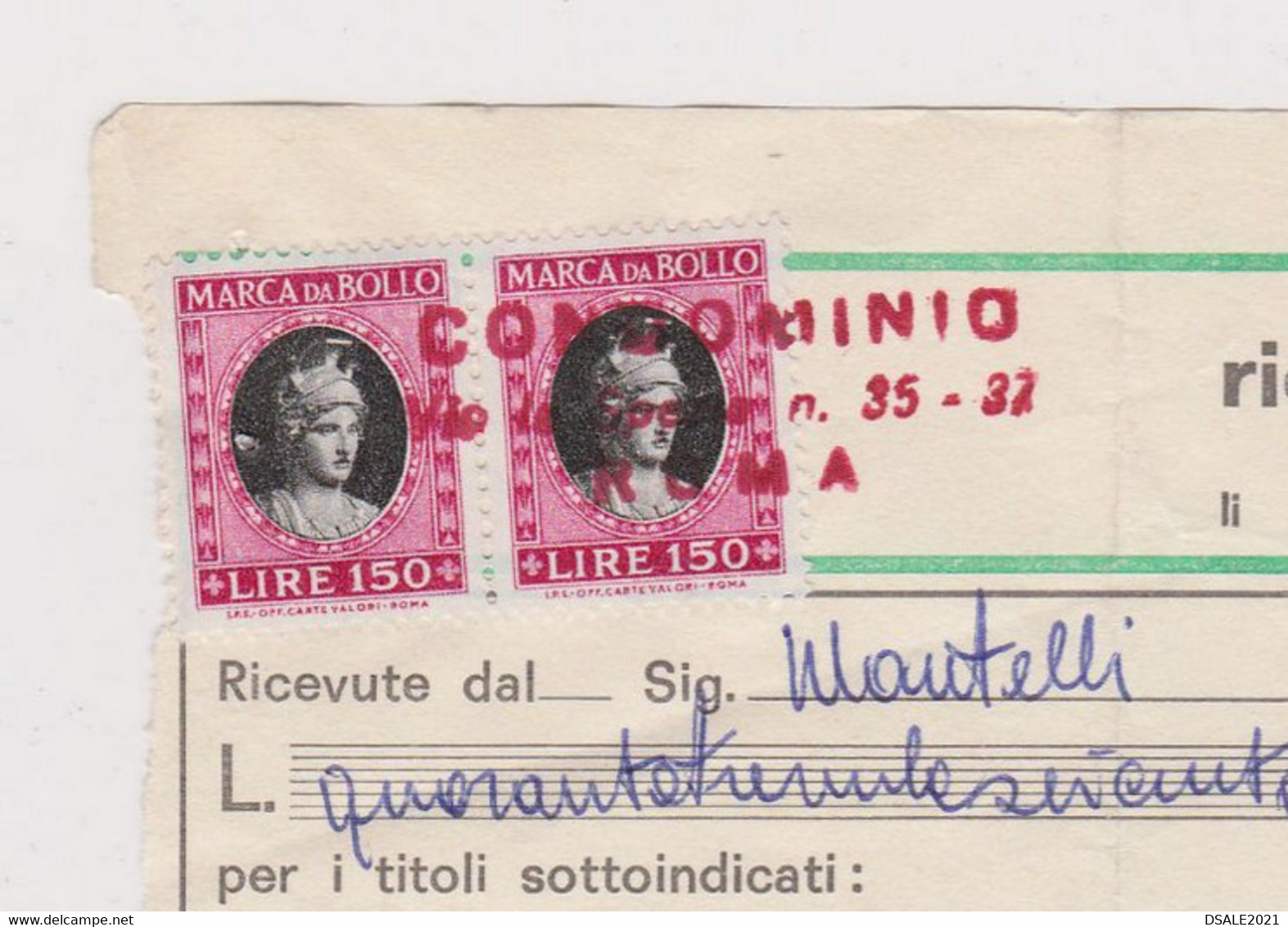 Italy Receipt Bill 1979 Italian 2x150Lire Marca Da Bollo, Revenue Fiscal Stamps, Ricevute Di Condominio (39497) - Fiscales
