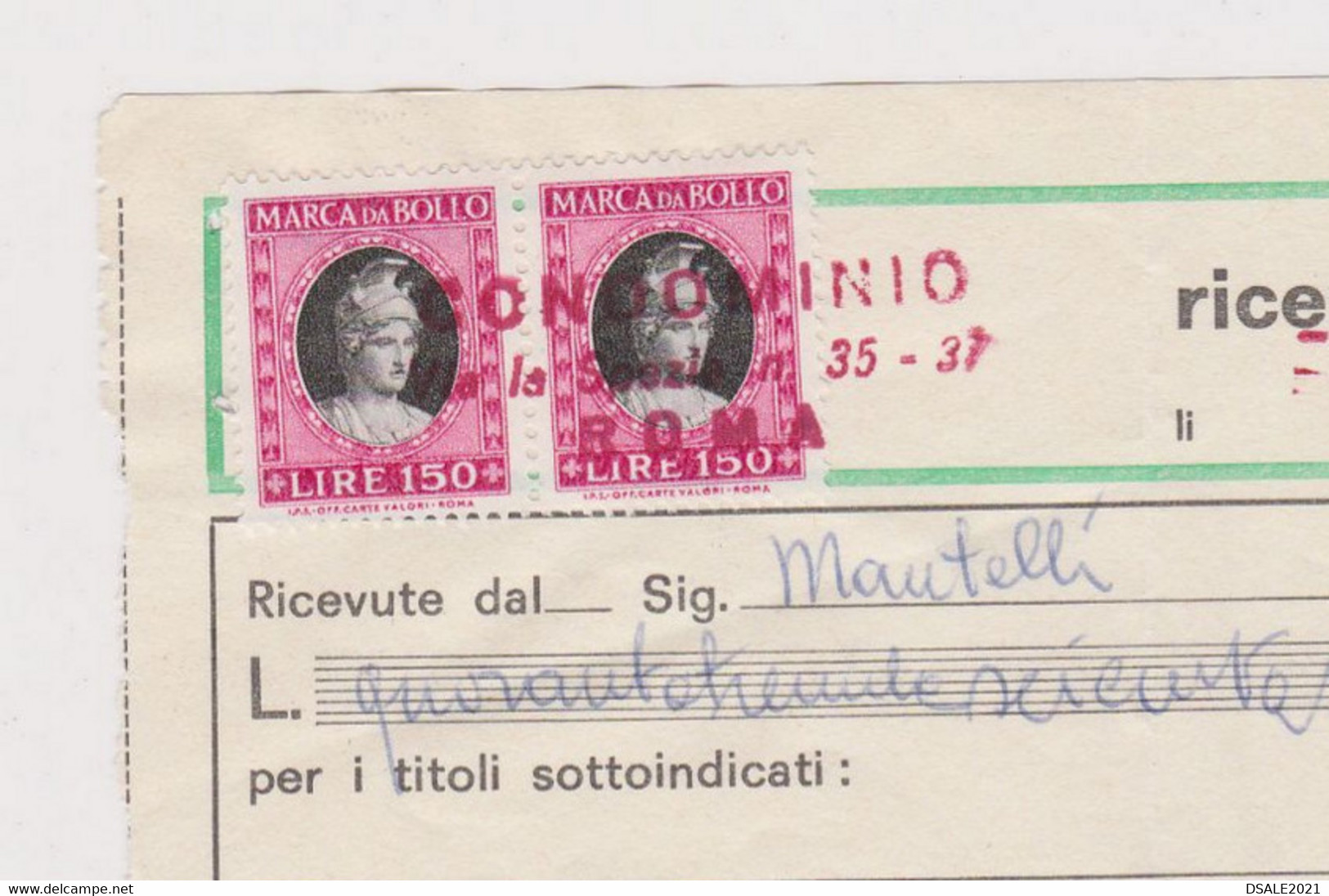 Italy Receipt Bill 1979 Italian 2x150Lire Marca Da Bollo, Revenue Fiscal Stamps, Ricevute Di Condominio (39495) - Fiscales