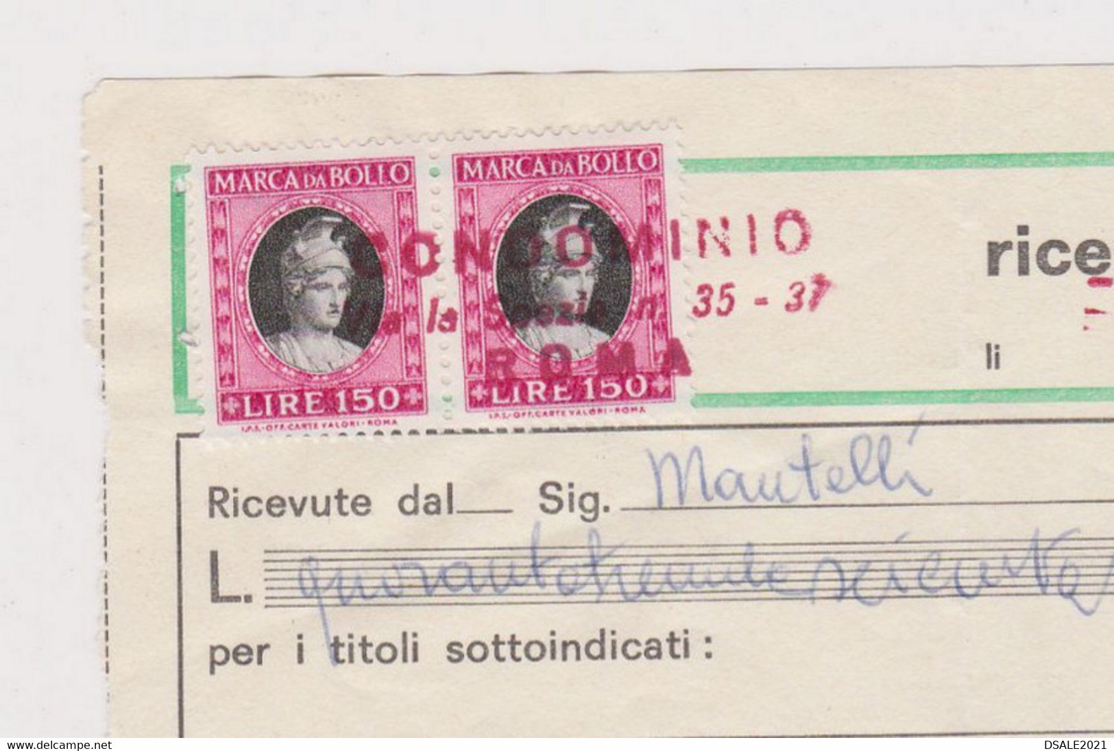Italy Receipt Bill 1979 Italian 2x150Lire Marca Da Bollo, Revenue Fiscal Stamps, Ricevute Di Condominio (39495) - Fiscali