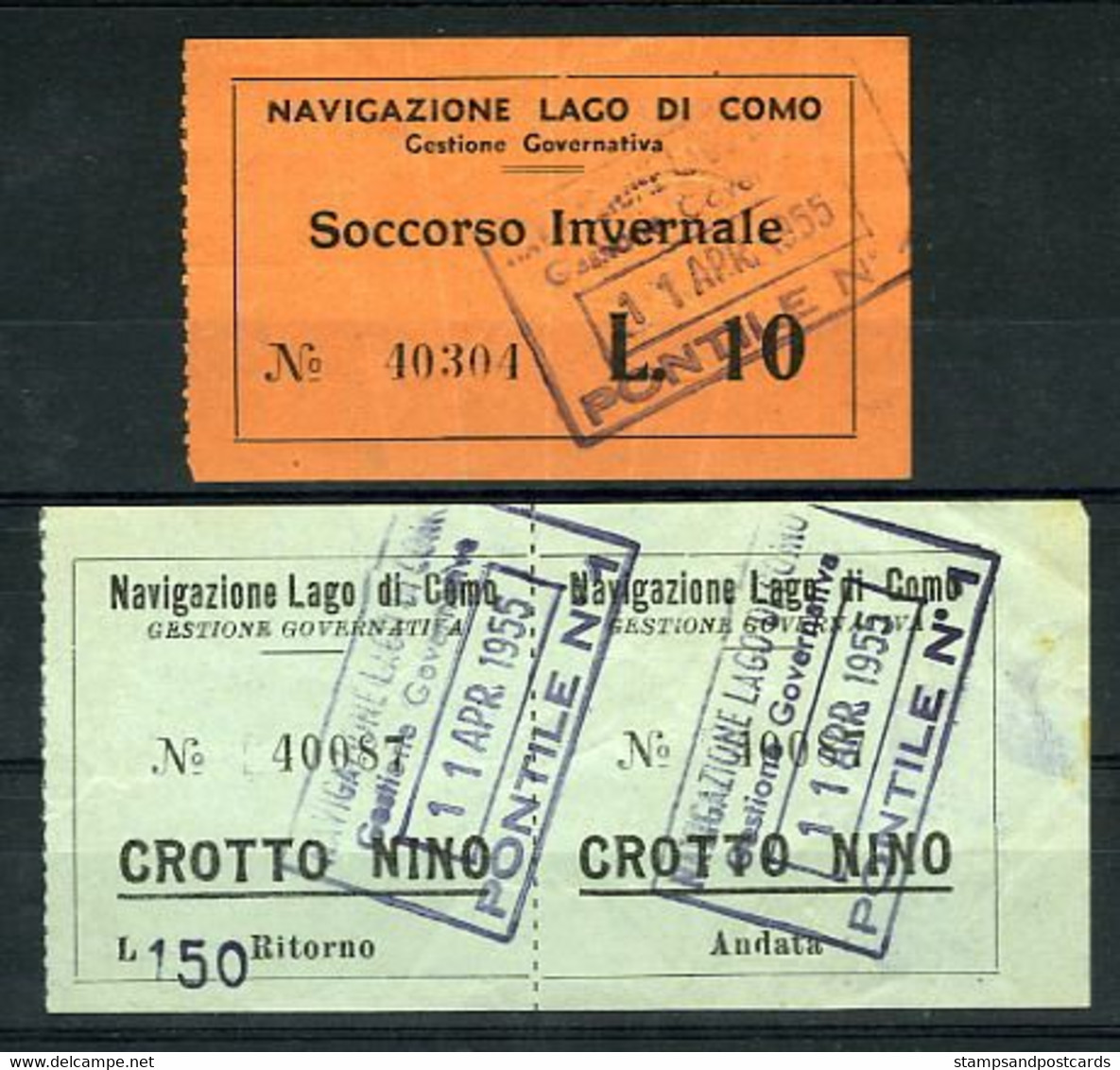 Italie Italia Billets Bateau Lago Di Como 1955 Italy - Europe
