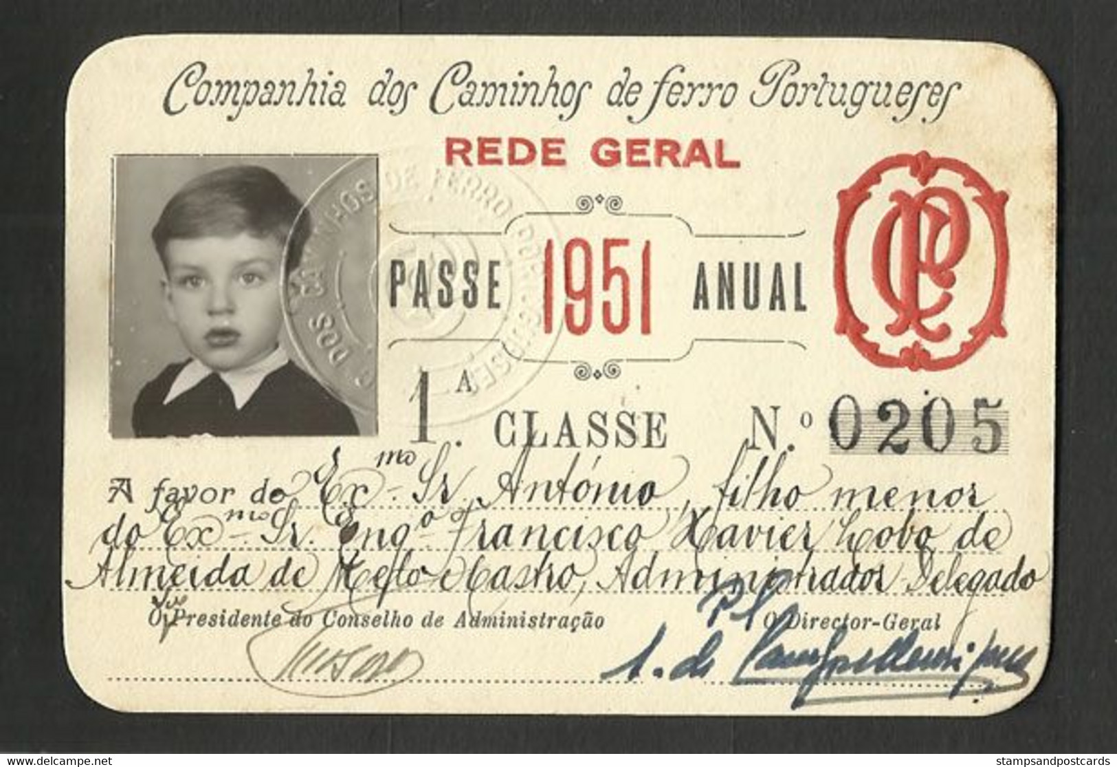 Portugal CP Chemin De Fer De L'Etat Carte Abonnement Enfant 1951 Première Classe Train Pass - Europa
