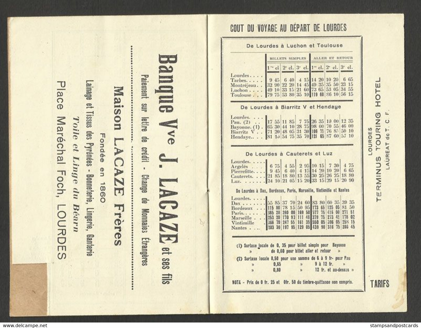 France Horaire Des Trains Lourdes été 1930 - Europa