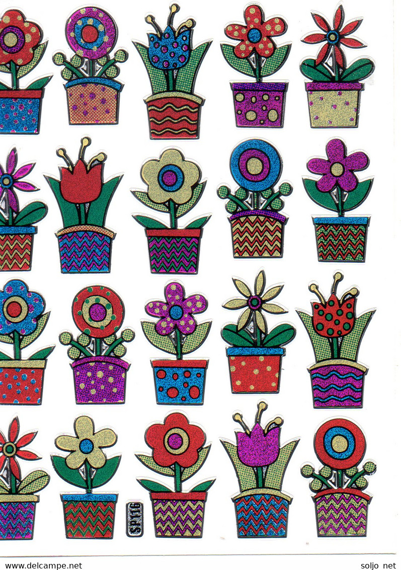 Topfblumen Aufkleber Metallic Look / Blumen Sticker 1 Sheet - Scrapbooking