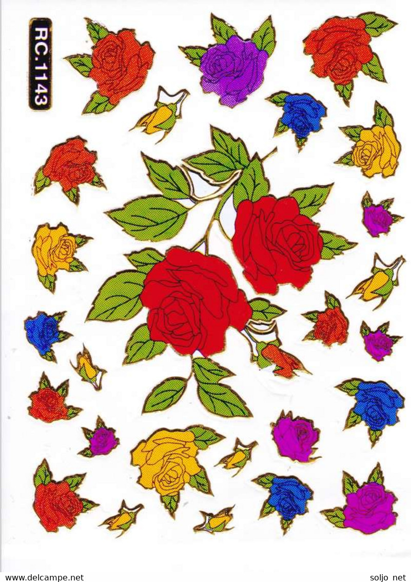 Bunte Rosen Aufkleber Metallic Look / Roses Sticker 1 Sheet - Scrapbooking