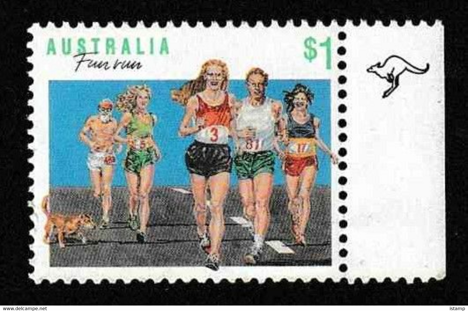 ⭕1990 - Australia SPORTS Series FUN RUNS (5th Reprint - Kangaroo) - $1 Stamp MNH⭕ - Proofs & Reprints