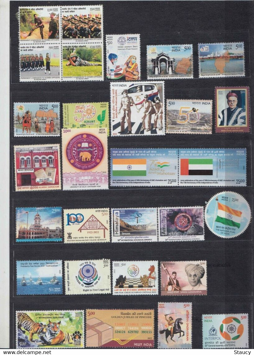 India 2022 Complete Year Collection Of 39v Commemorative Stamp Set / Year Pack MNH - Años Completos