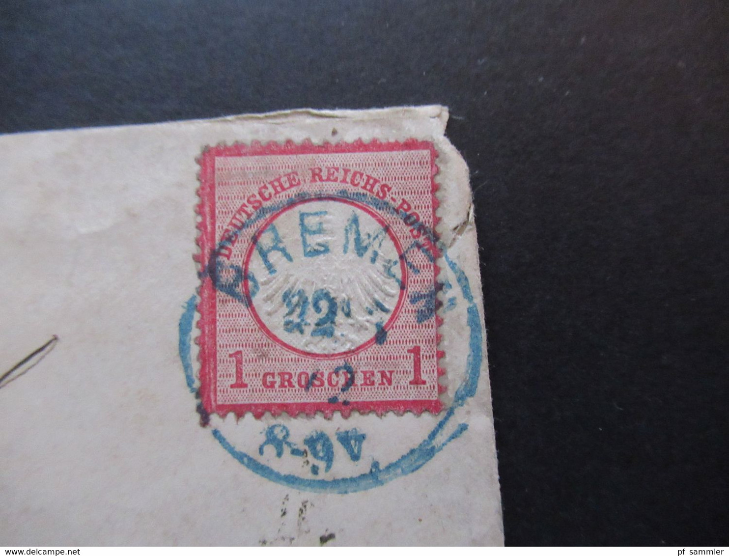 DR Brustschild Marke 1 Groschen (Adler Nur Halb Geprägt) Blauer Stempel K1 Bremen Fernbrief Nach Detmold Gesendet - Storia Postale