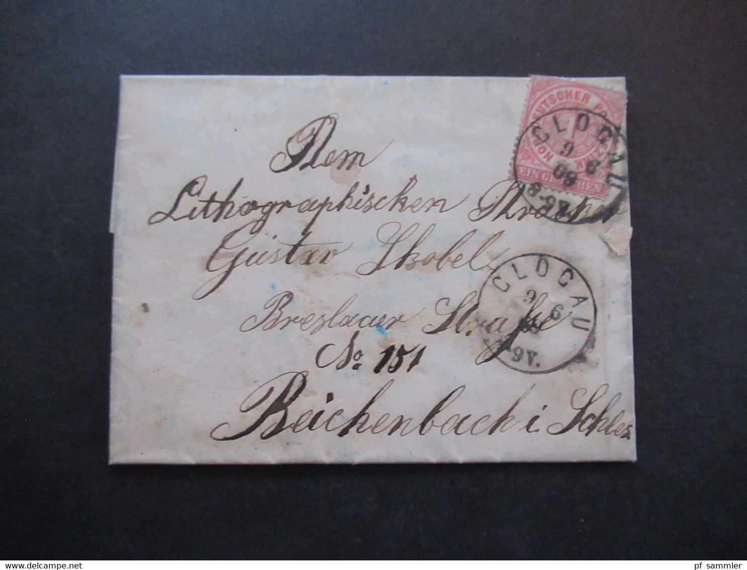 AD NDP 1869 Nr.16 EF Kleiner Faltbrief Mit Inhalt Stempel K1 Glogau Nach Reichenbach In Schlesien Lacksiegel Mit Kanone - Lettres & Documents