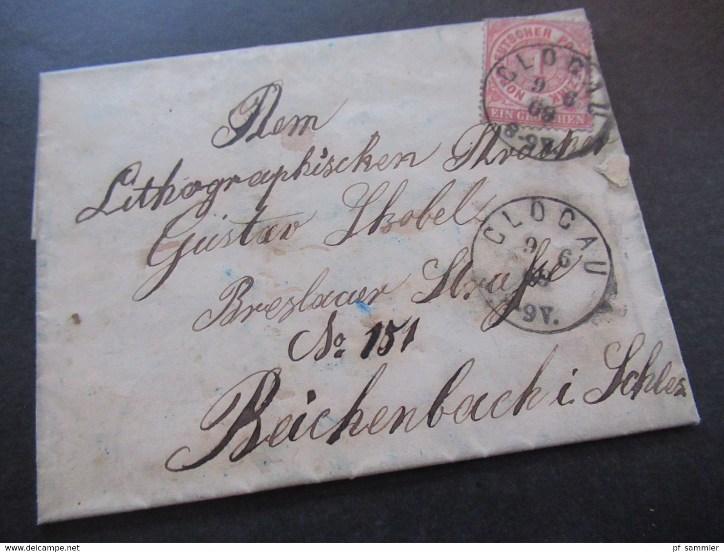 AD NDP 1869 Nr.16 EF Kleiner Faltbrief Mit Inhalt Stempel K1 Glogau Nach Reichenbach In Schlesien Lacksiegel Mit Kanone - Brieven En Documenten