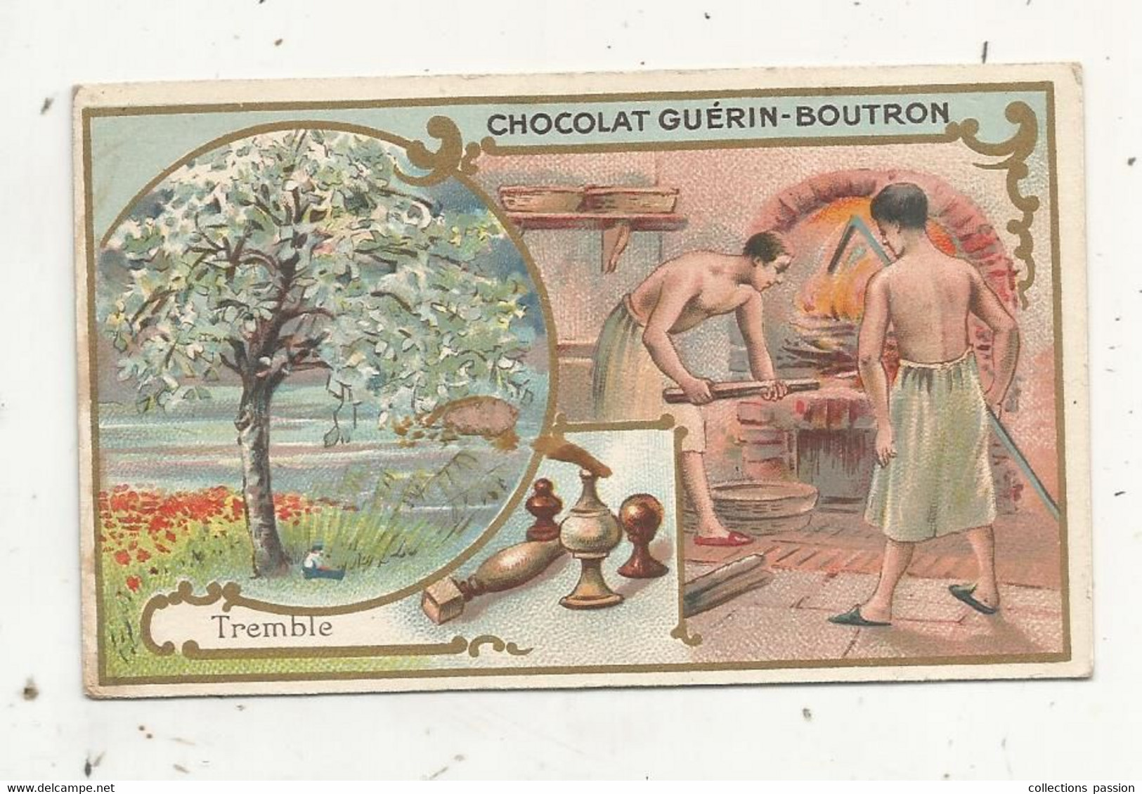 Chromo, Chocolat GUERIN-BOUTRON,  Arbre , TREMBLE ,  2 Scans - Guerin Boutron