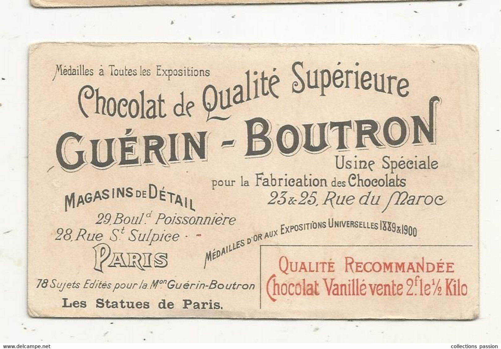 Chromo, Chocolat GUERIN-BOUTRON,  Guy De MAUPASSANT, Romancier, Parc MONCEAU,  Les Statues De Paris ,  2 Scans - Guérin-Boutron