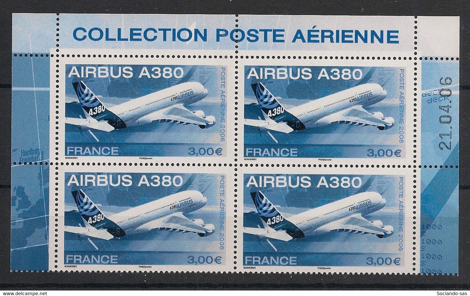 FRANCE - 2006 - Poste Aérienne PA N°Yv. 69a - Airbus A380- Bloc De 4 Coin Daté - Neuf Luxe ** / MNH / Postfrisch - Posta Aerea
