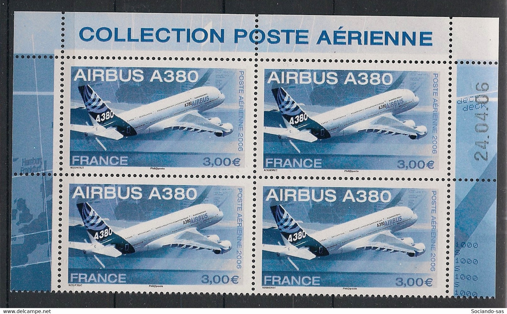 FRANCE - 2006 - Poste Aérienne PA N°Yv. 69a - Airbus A380- Bloc De 4 Coin Daté - Neuf Luxe ** / MNH / Postfrisch - Airmail