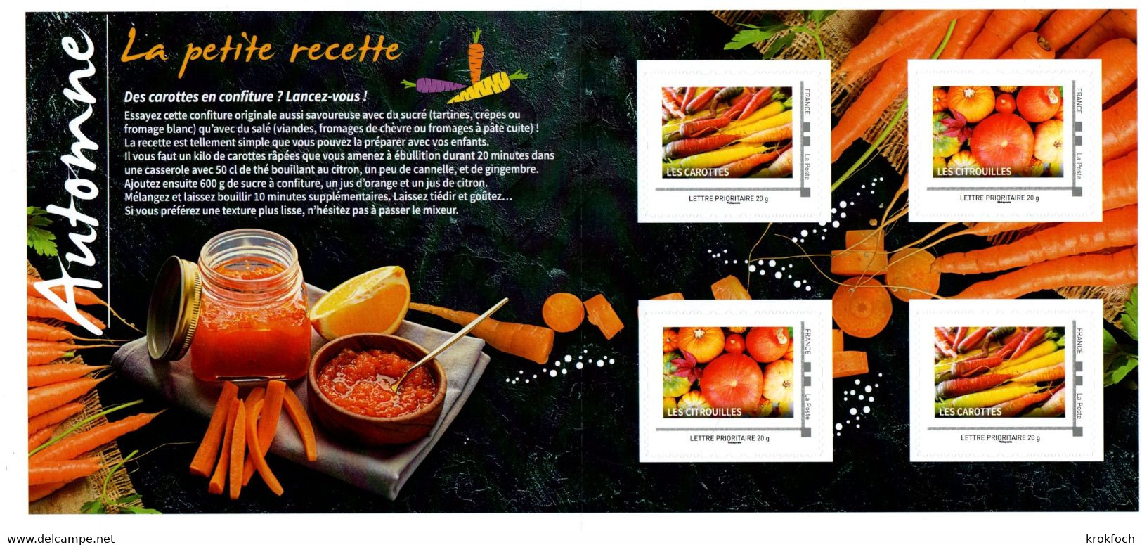 Carnet Légumes D'automne Offert Par Philaposte : 2 Carottes & 2 Citrouilles Lettre Prioritaire - Unused Stamps